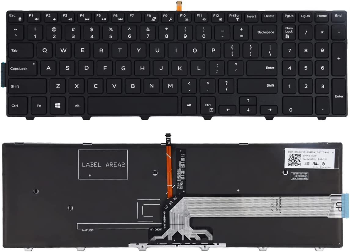 WISTAR Laptop Keyboard Compatible for Dell Inspiron 15 3000 5000 3541 3542 3543 3551 3558 5542 5545 5547 Black Backlight P/N 0G7P48